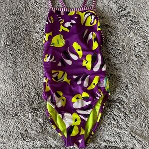 Girls Dolfin Uglies Purple & Yellow Fish Print Swimsuit